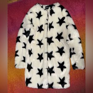 Missguided women Black Star Faux Fur Coat